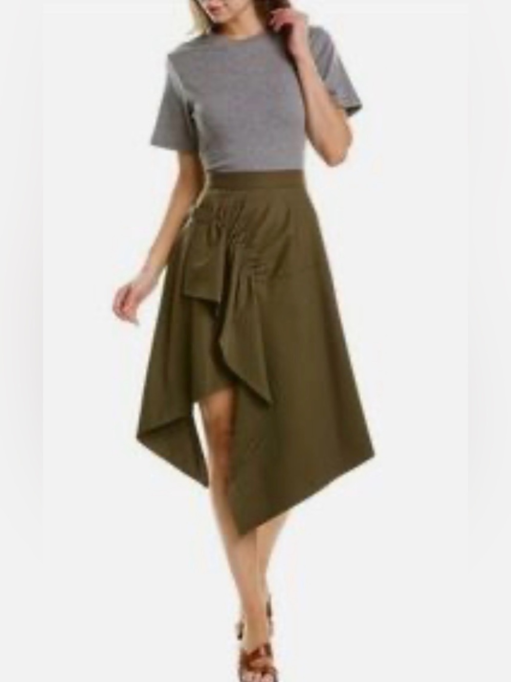 3.1 Phillip Lim Olive Asymmetrical Midi Skirt